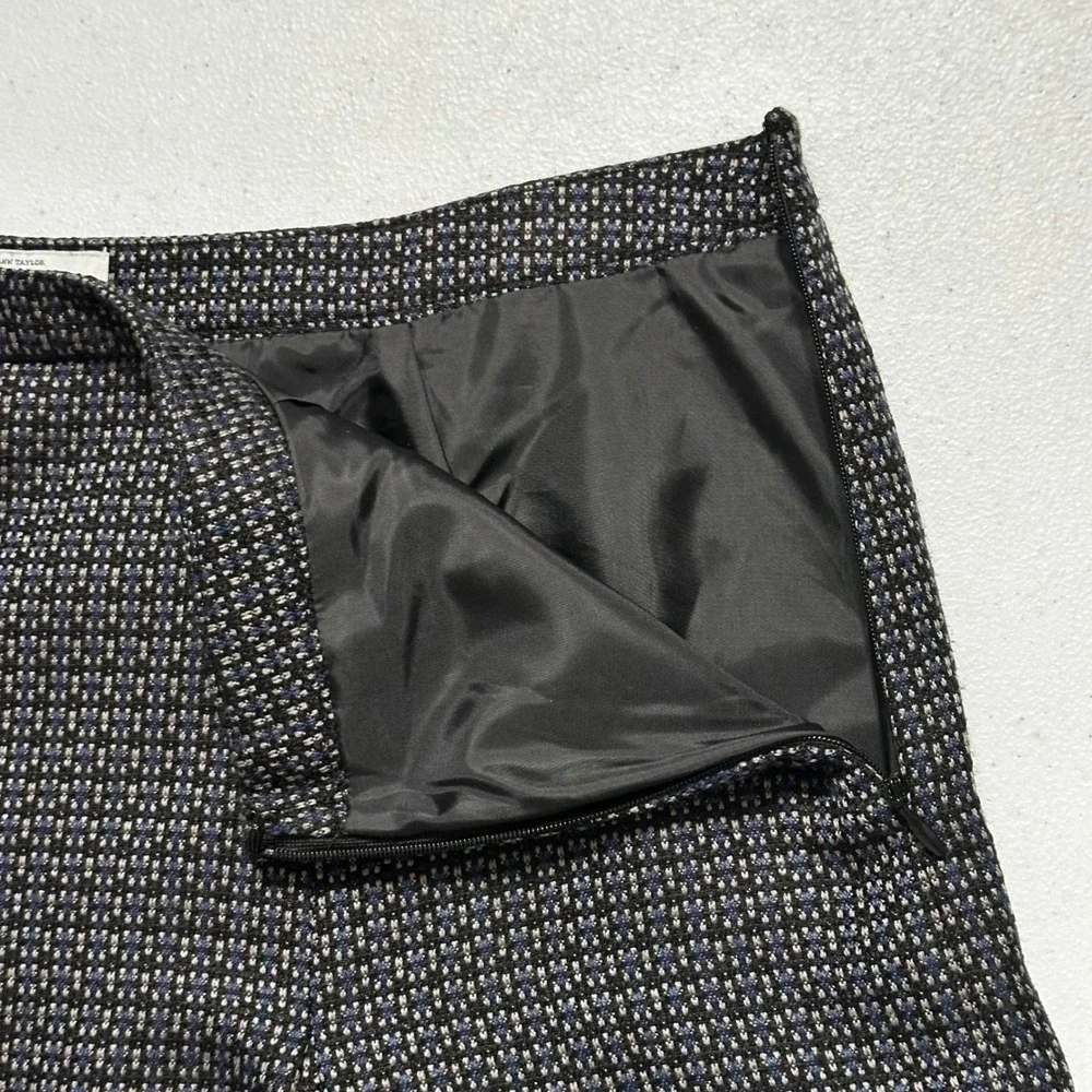 Ann‎ Taylor LOFT Petite Black Blue Geometric Print A-Line Skater Skirt Sz 12